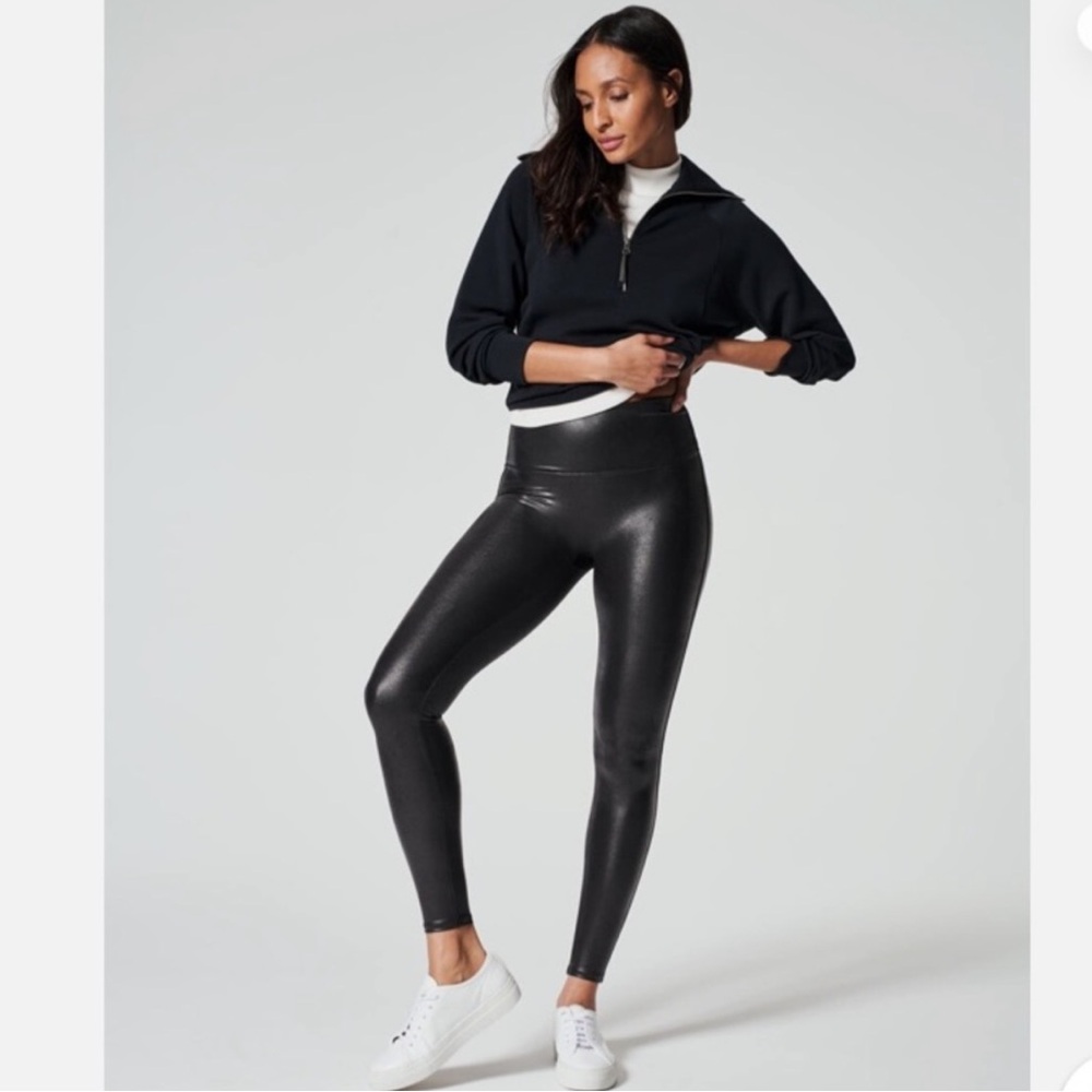 SPANX Black Faux Leather High-Rise Leggings NWT